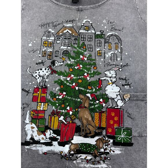 Ali Miles Dog Lovers Holiday Christmas City Scene Cotton Top Women's Size 2X - Picture 3 of 11
